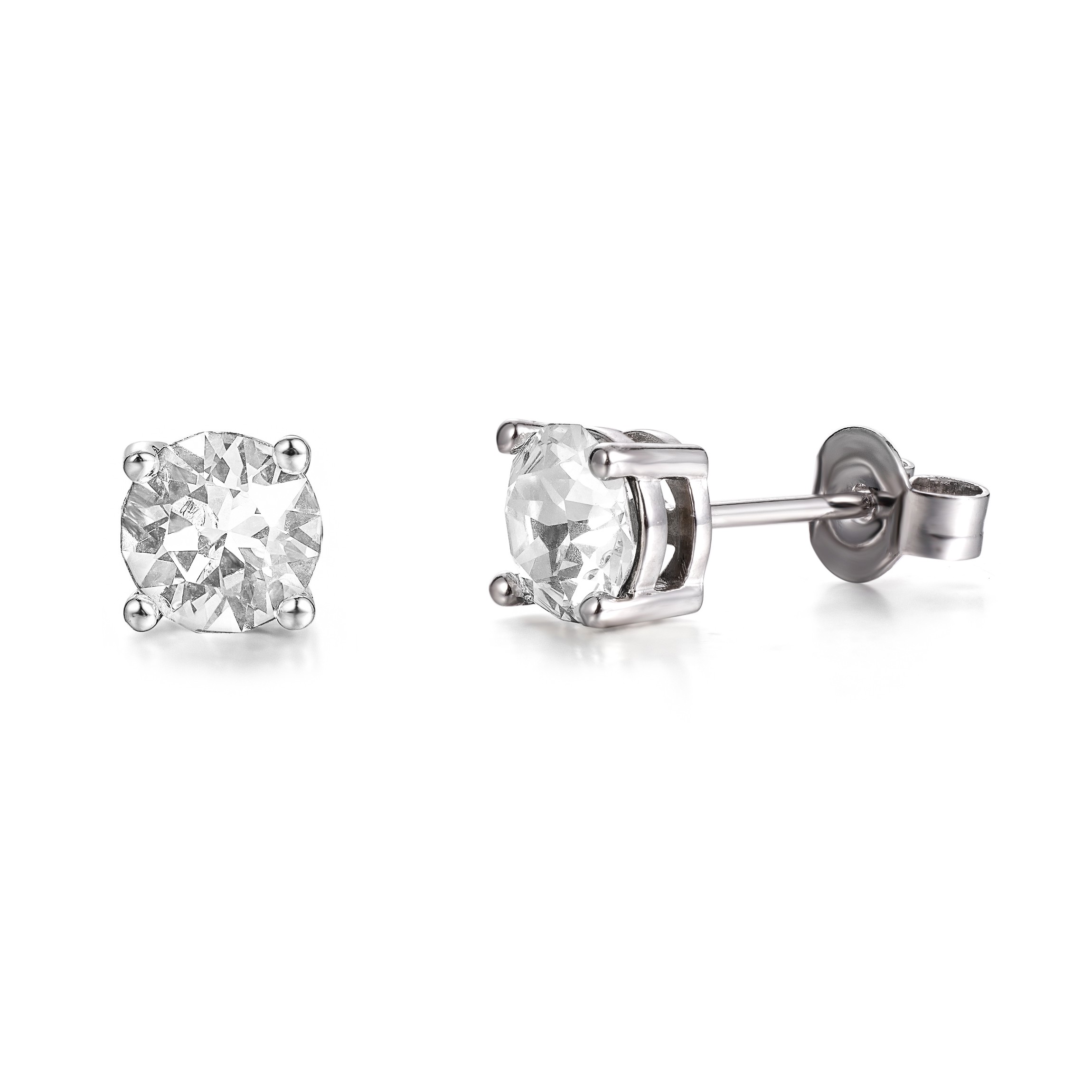 Boucles D'Oreilles Clous Plaqué Or - Serties Gemme Diamant CZ - Vintage - État Neuf