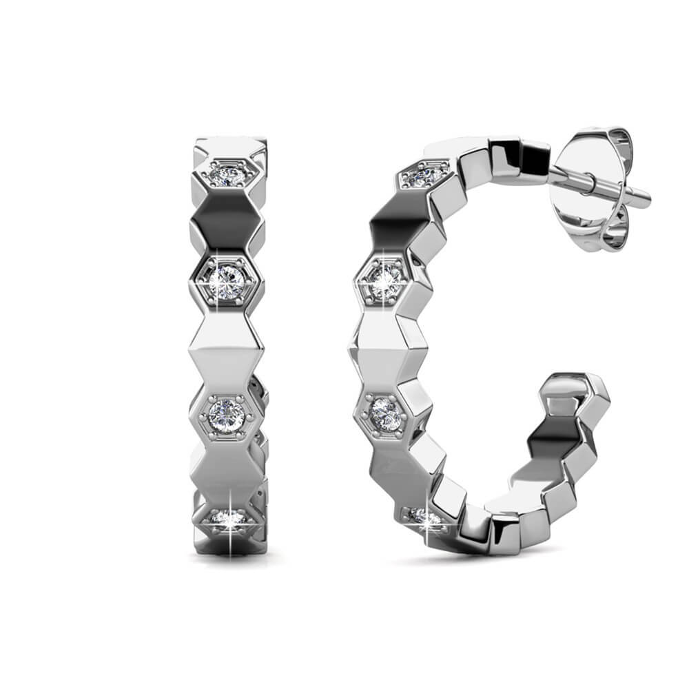 Boucles d'oreilles Curved - Argenté et Cristal