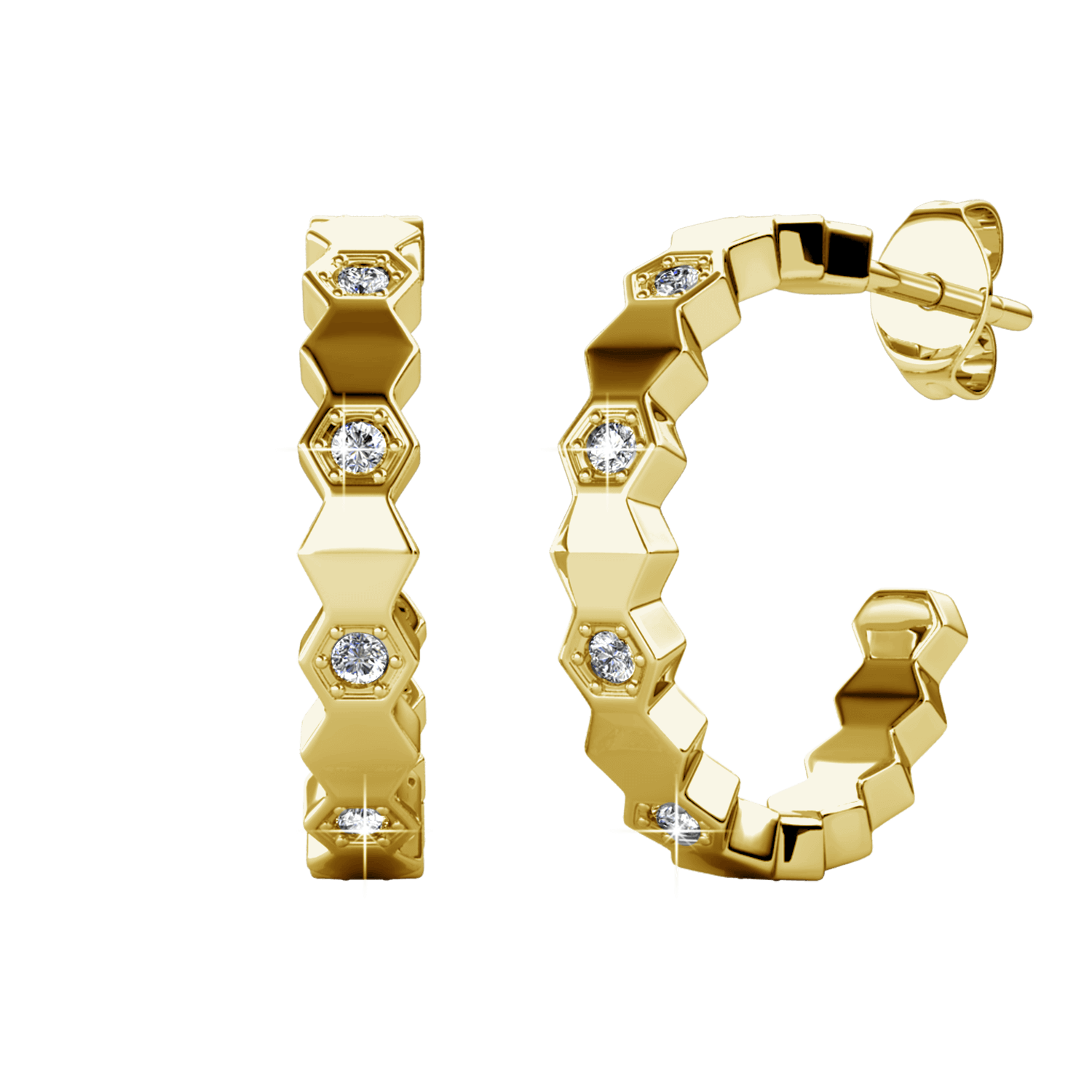 Boucles d'oreilles Curved - Doré et Cristal