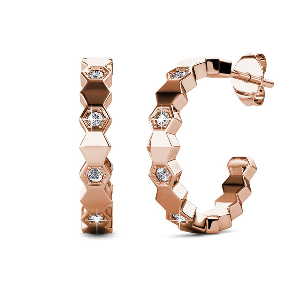 Boucles d'oreilles Curved - Or Rosé et Cristal