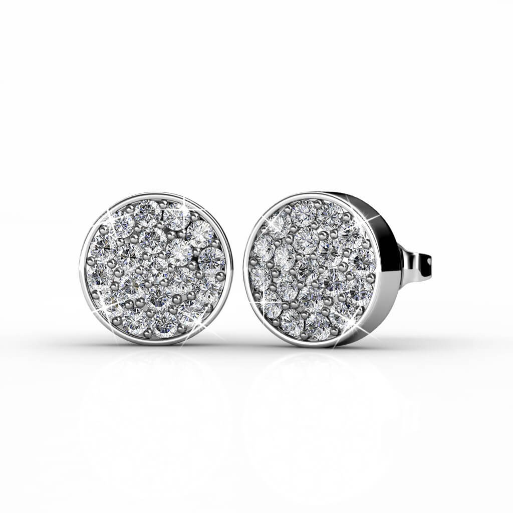 Boucles d'oreilles Round - Argenté et Cristal