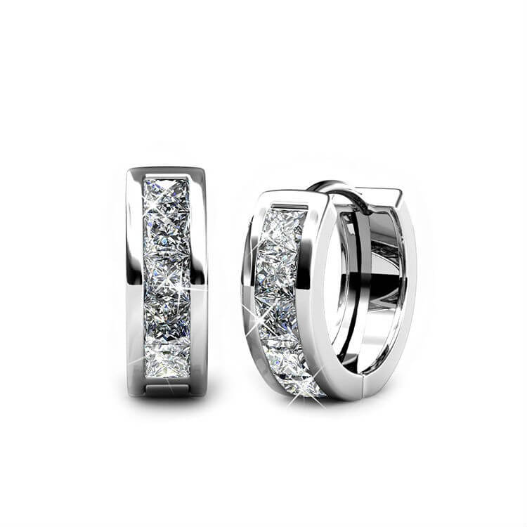 Boucles d'oreilles Square Hoop - Argenté et Cristal
