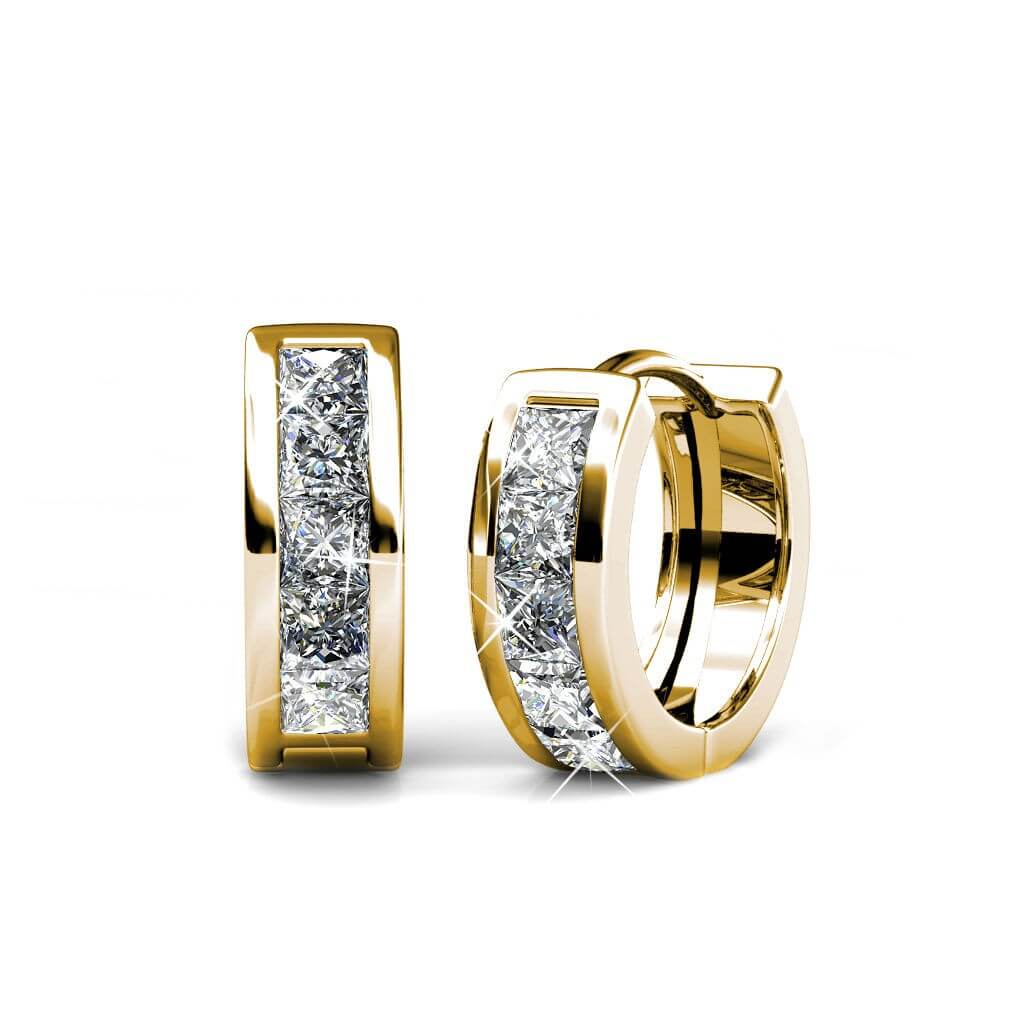 Boucles d'oreilles Square Hoop - Doré et Cristal
