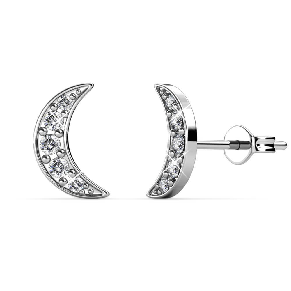 Boucles d'oreilles Crescent Moon - Argenté et Cristal