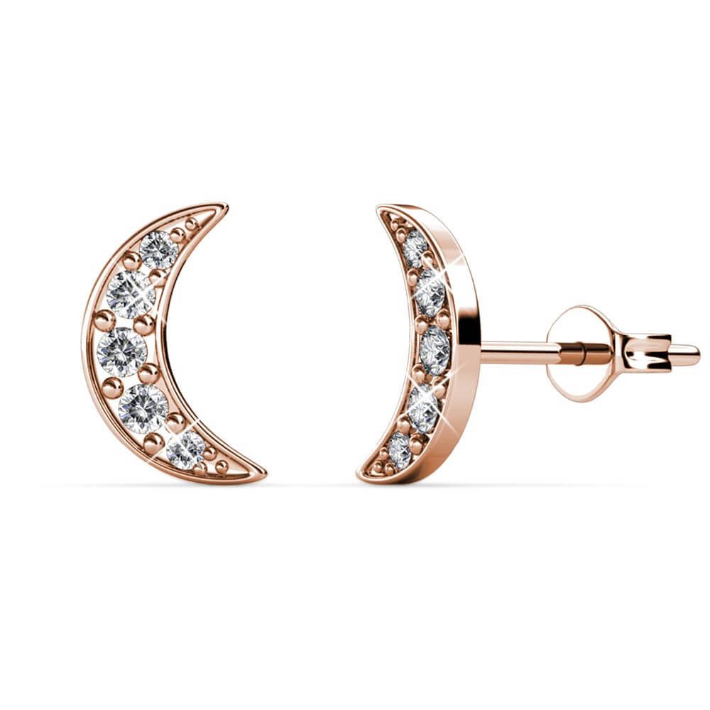Boucles d'oreilles Crescent Moon - Or Rosé et Cristal