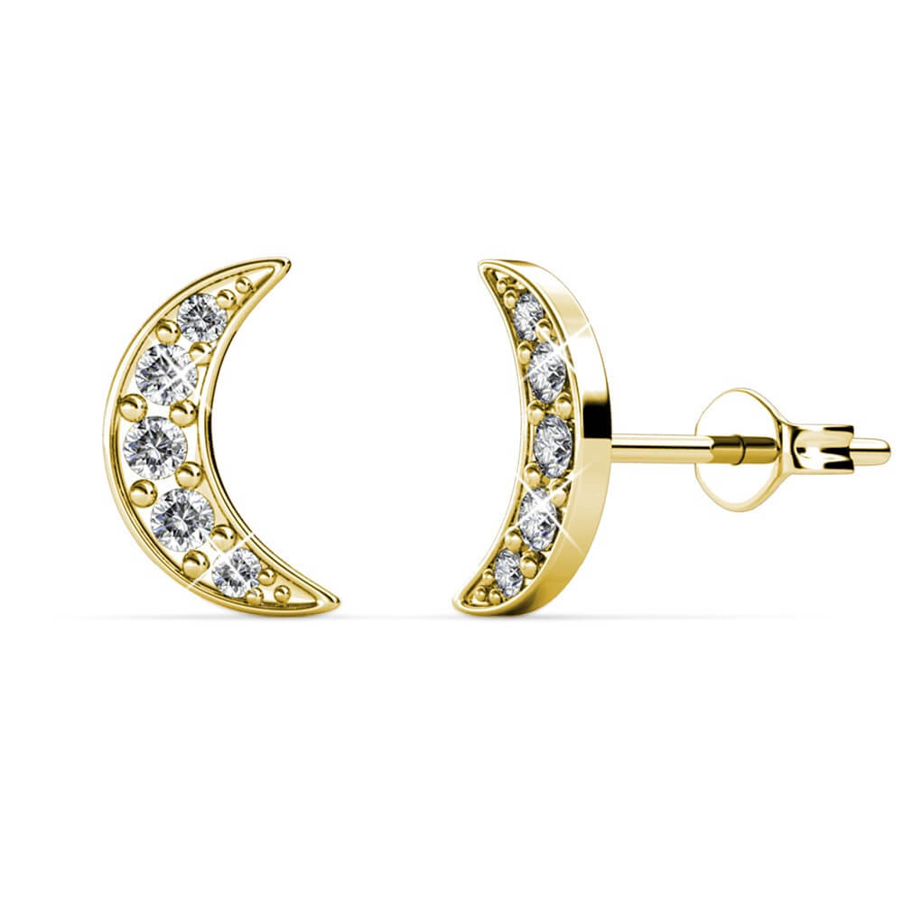 Boucles d'oreilles Crescent Moon - Doré et Cristal