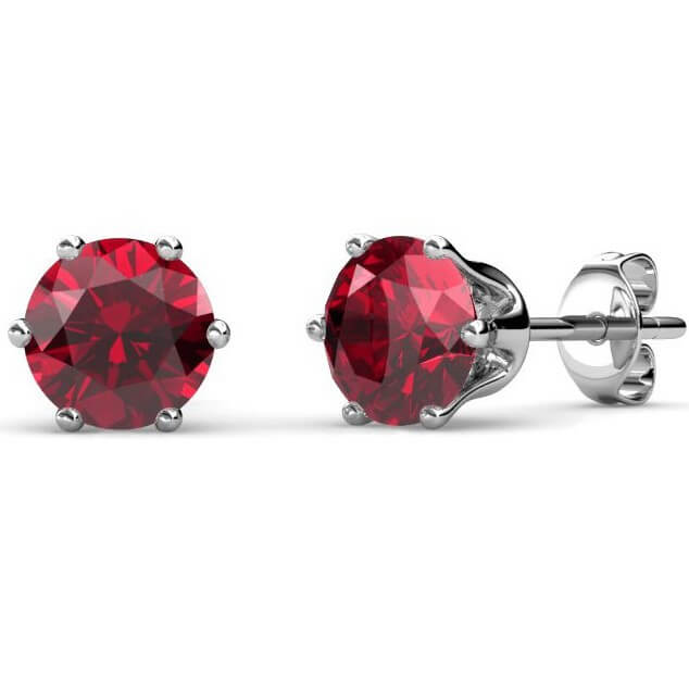 Boucles d'oreilles Birth Stone Janvier - Argenté et Rouge