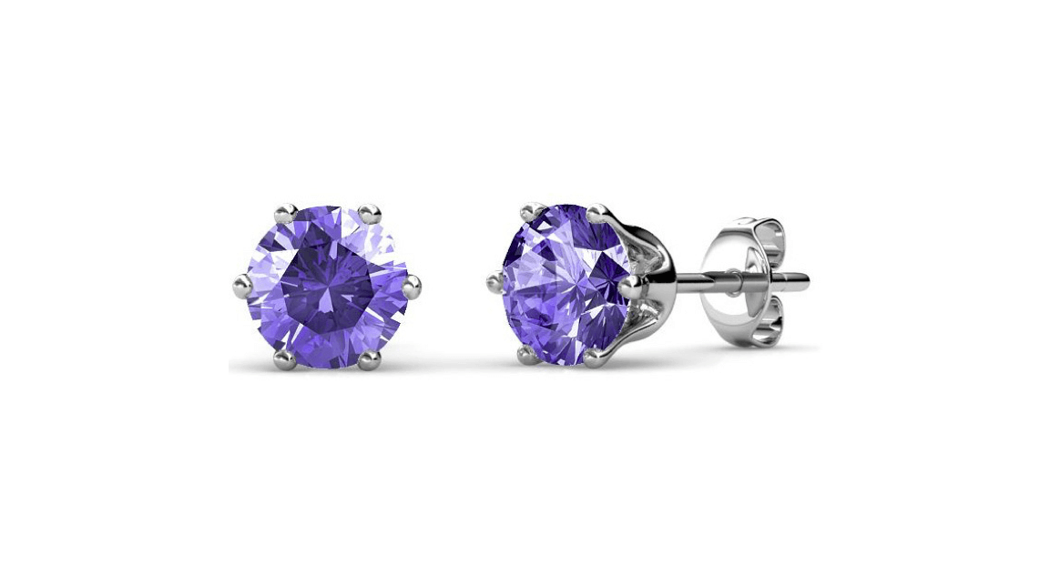 Boucles d'oreilles Birth Stone Février - Argenté et Violet