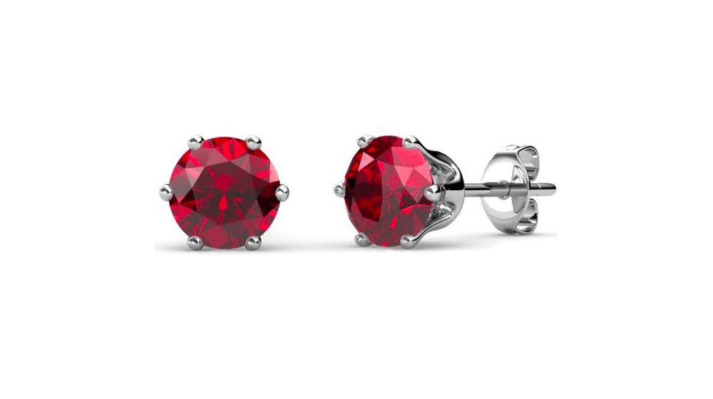 Boucles d'oreilles Birth Stone Janvier - Argenté et Rouge