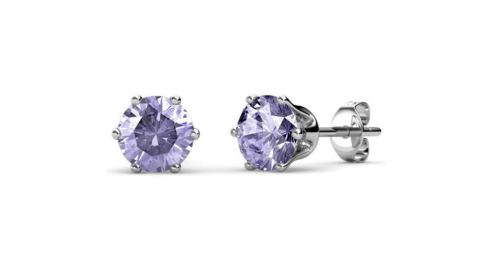 Boucles d'oreilles Birth Stone Juin - Argenté et Violet