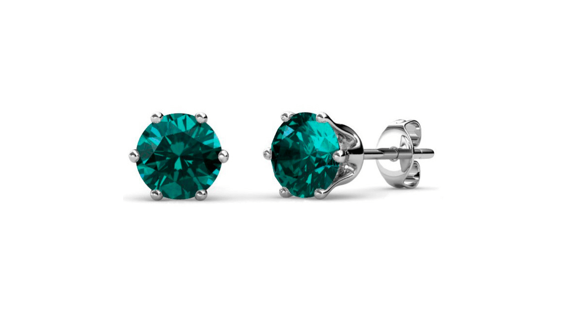 Boucles d'oreilles Birth Stone Mai - Argenté et Vert foncé