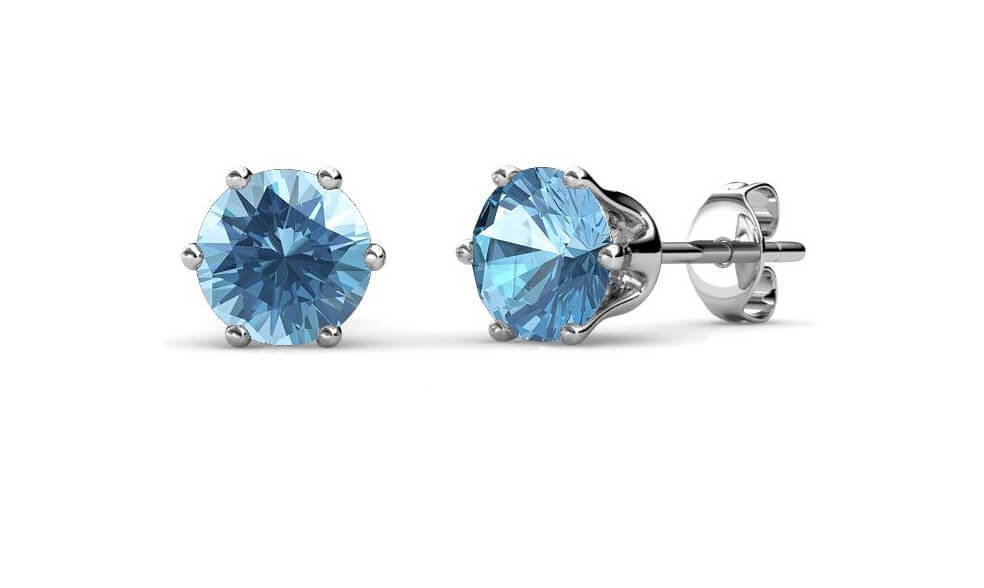 Boucles d'oreilles Birth Stone Mars - Argenté et Bleu clair