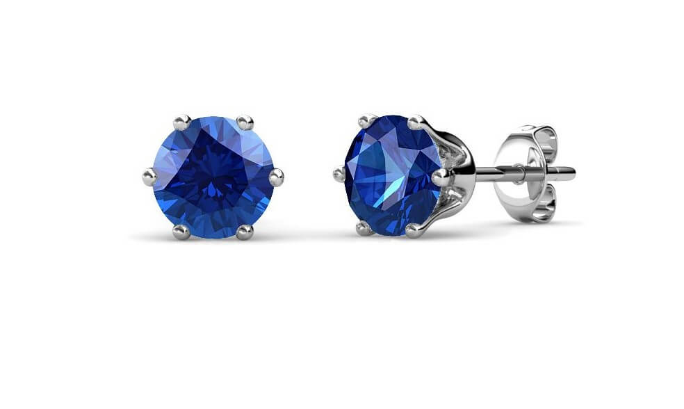 Boucles d'oreilles Birth Stone Septembre - Argenté et Marine
