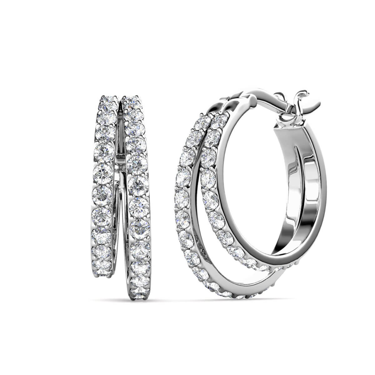 Boucles d'oreilles Duo Circlet - Argenté et Cristal