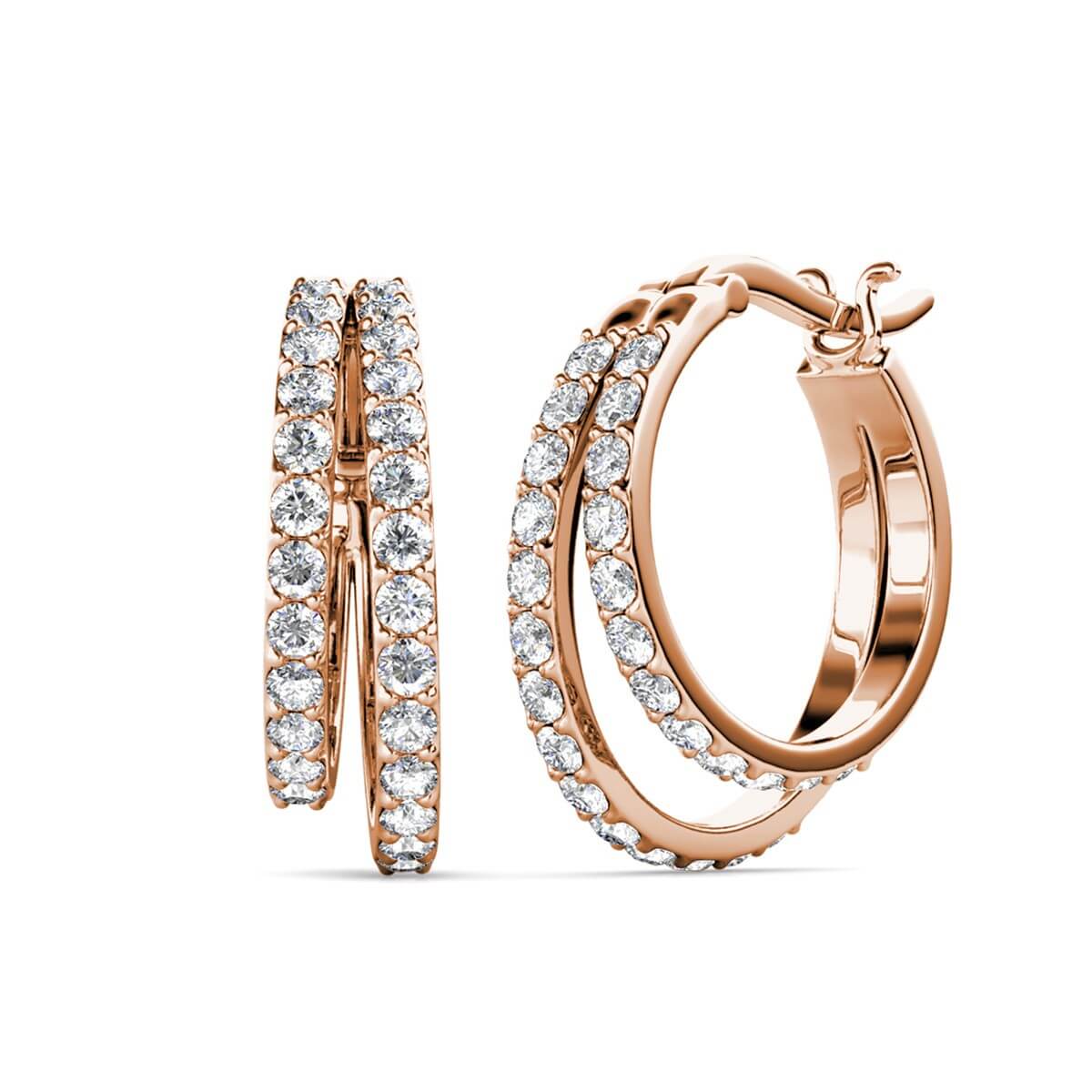 Boucles d'oreilles Duo Circlet - Or Rosé et Cristal