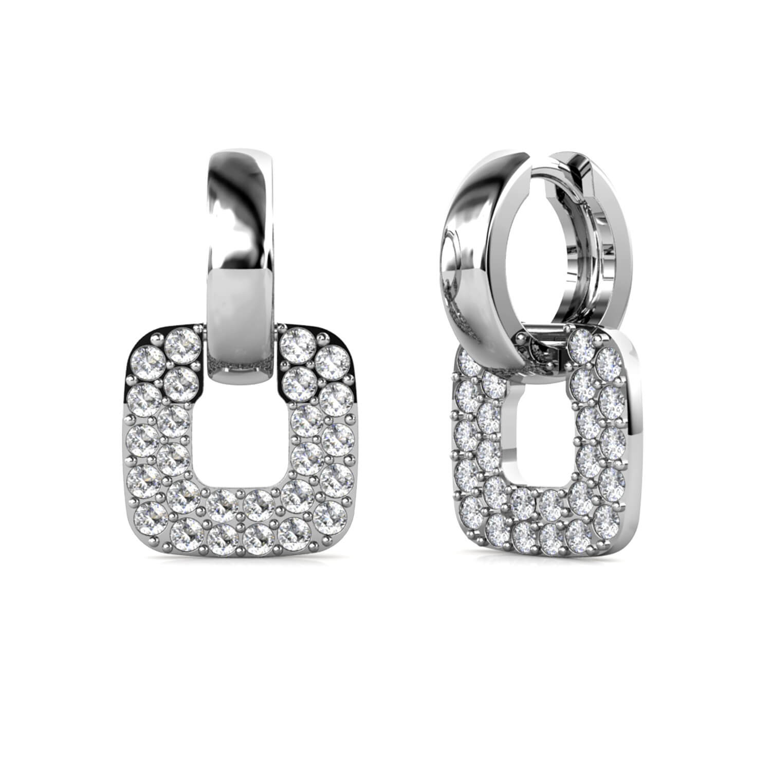 Boucles d'oreilles Classic Square - Argenté et Cristal