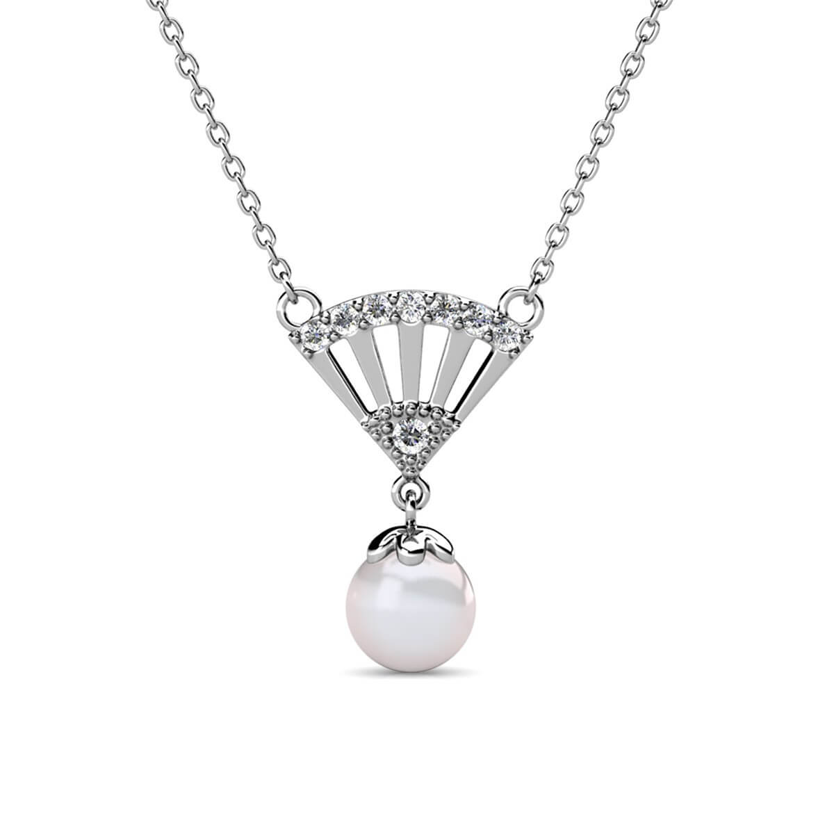 Ingride Pearl Necklace - Silver and Crystal