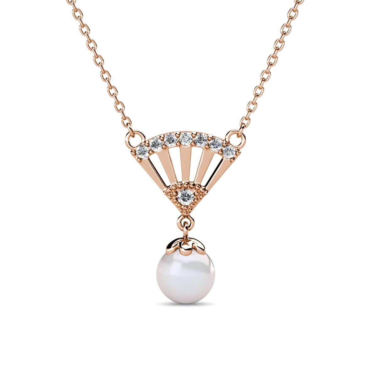 Ingride Pearl Necklace - Rose Gold and Crystal