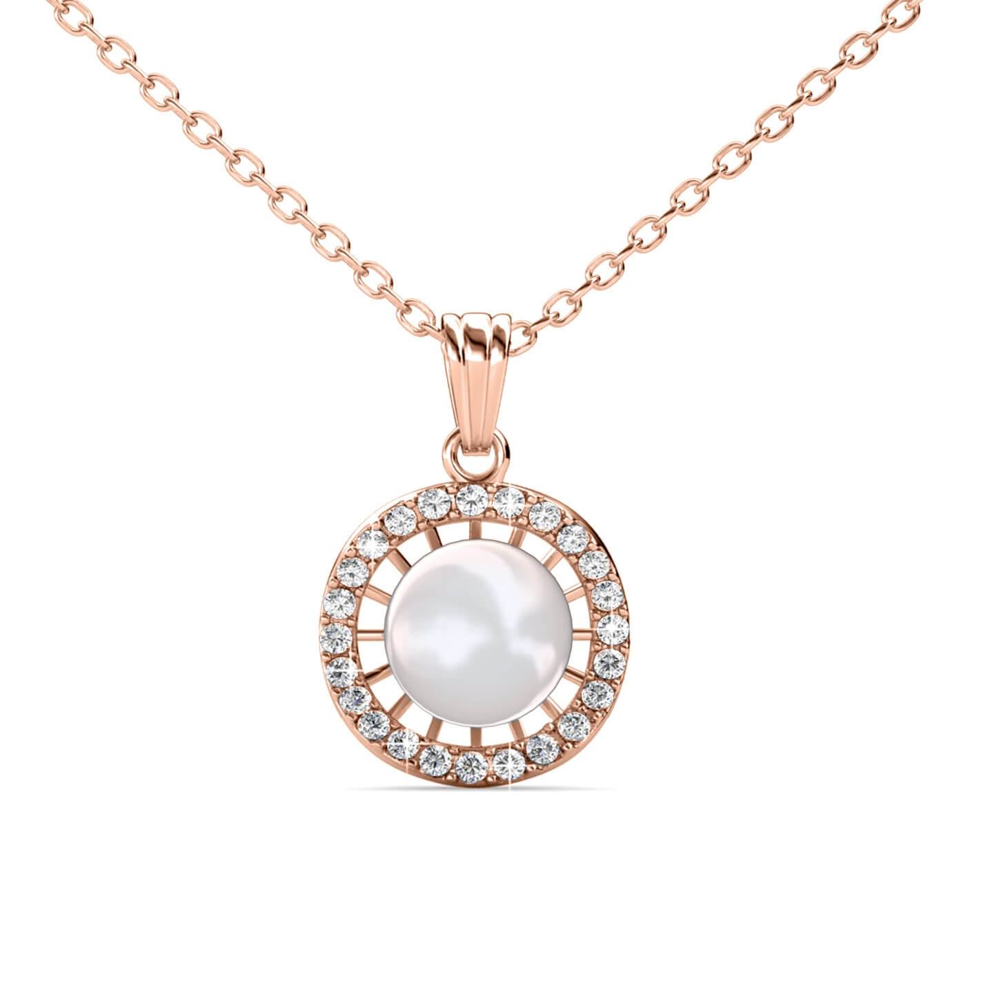 Chloe Pearl Pendants - Rose Gold and Crystal