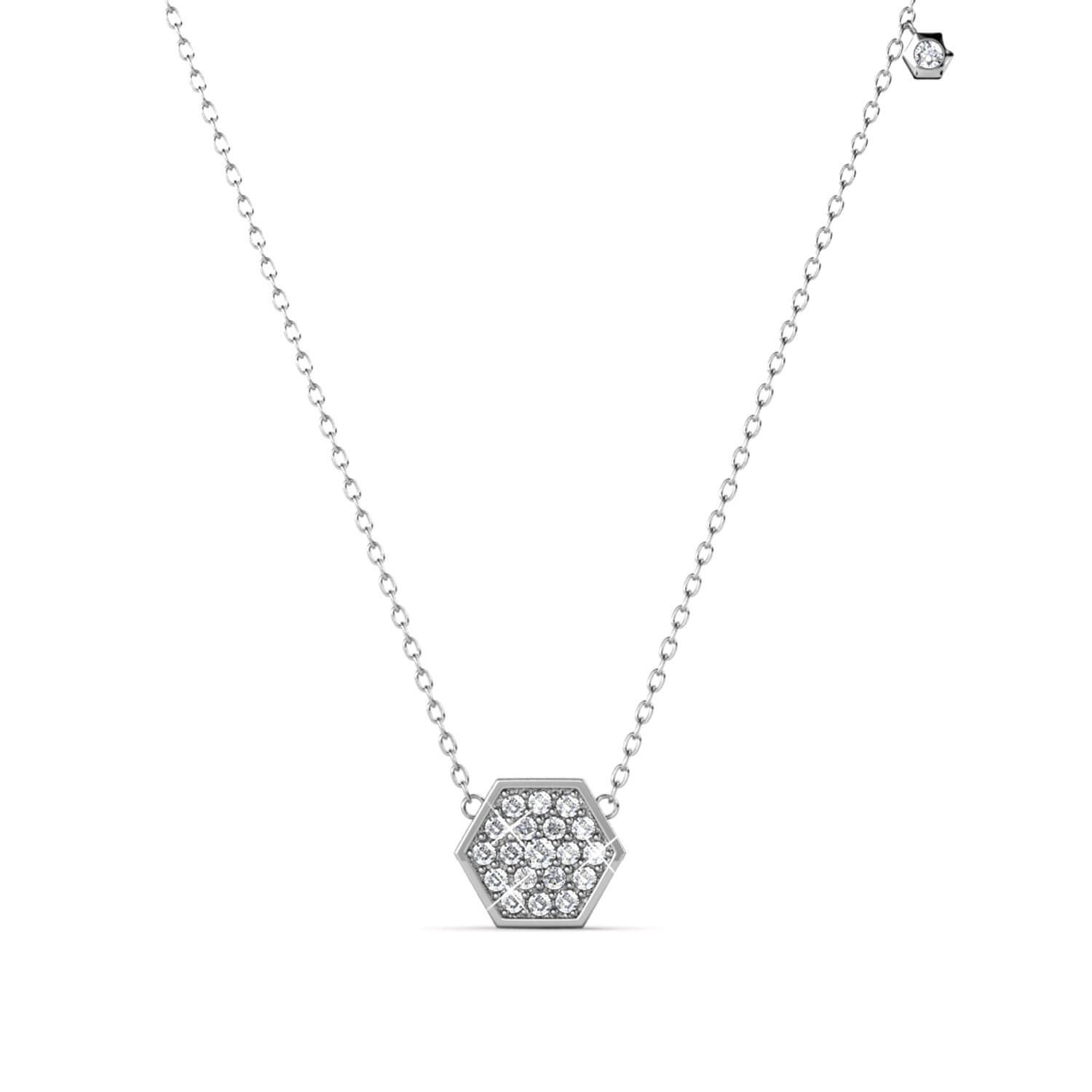 Hexagon Necklace - Silver and Crystal