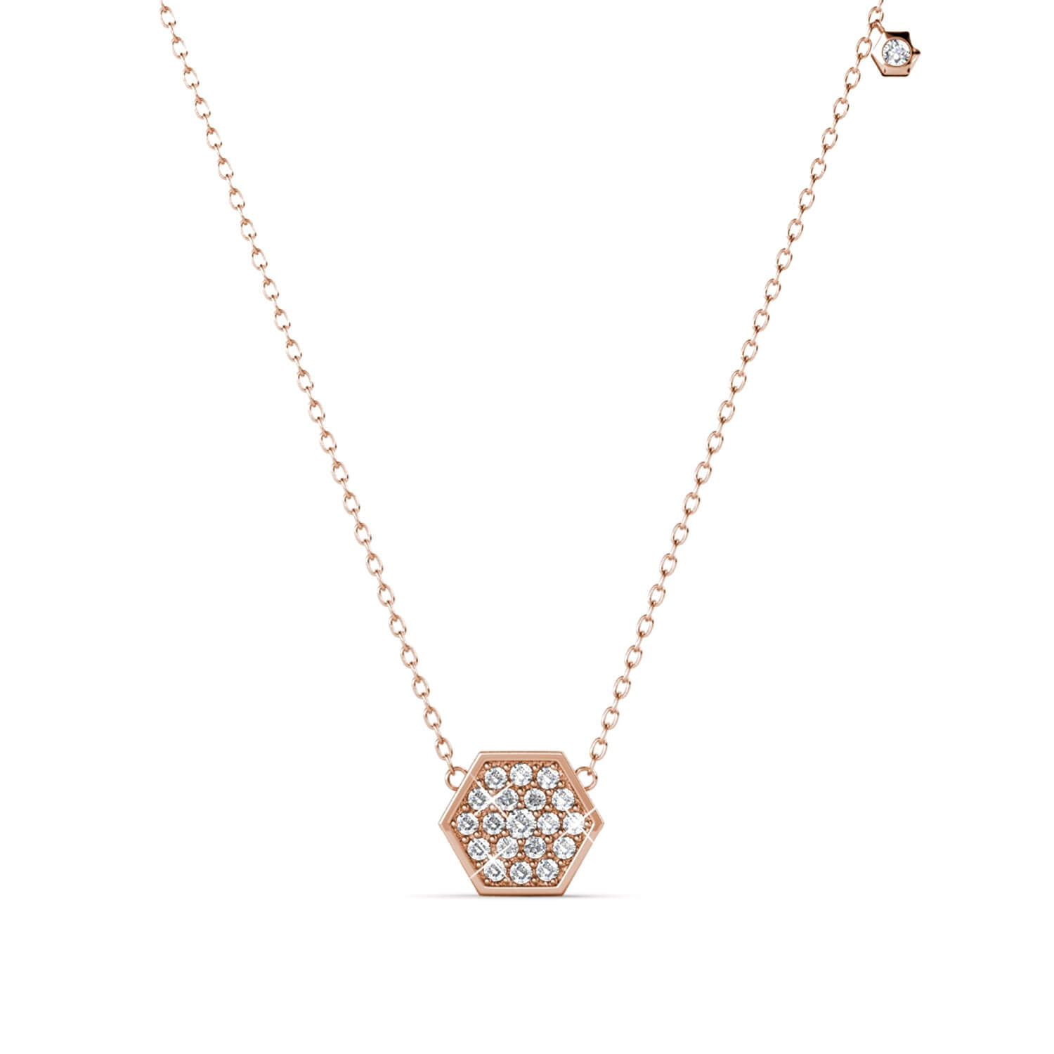 Hexagon Necklace - Rose Gold and Crystal