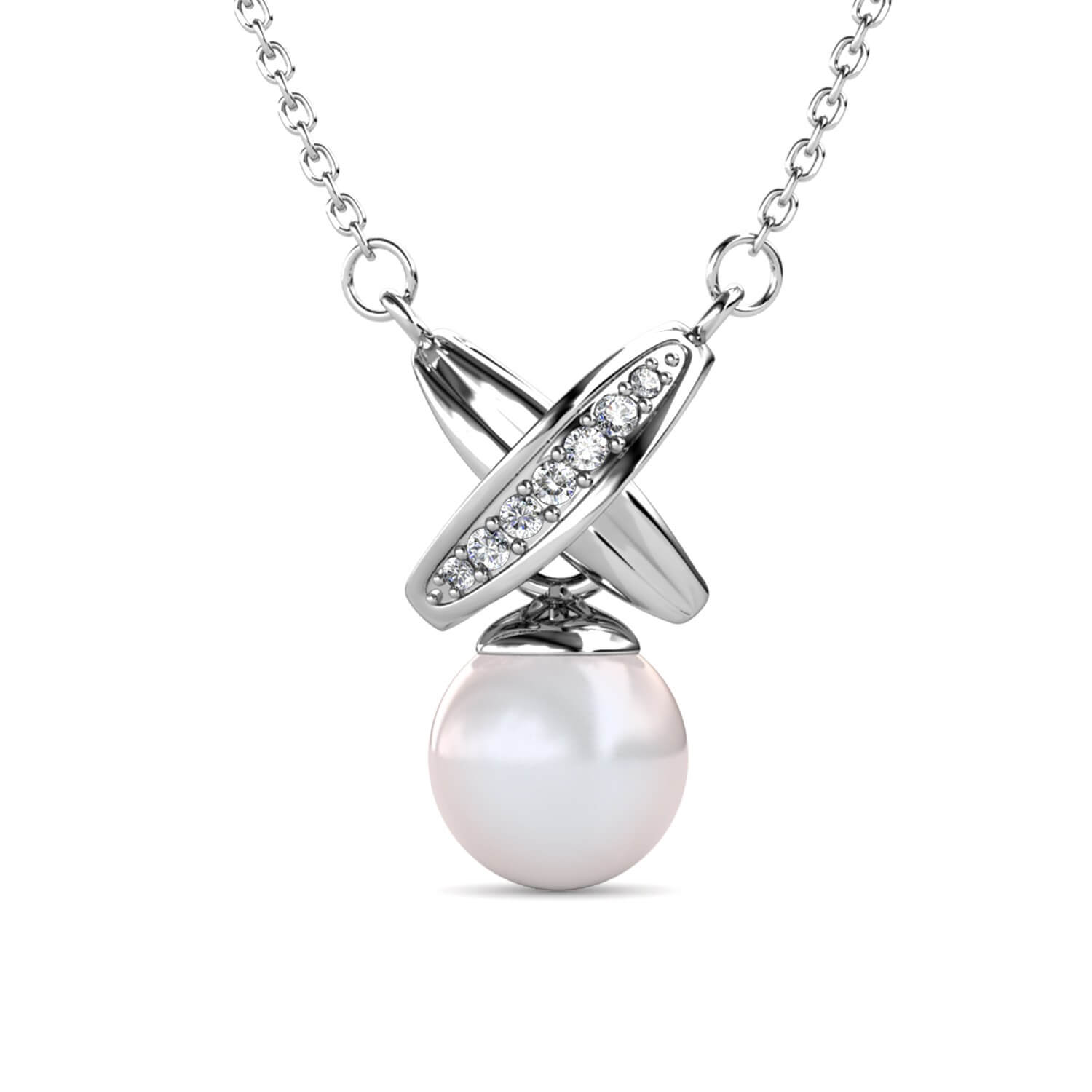 Chris Pearl Necklace - Silver and Crystal
