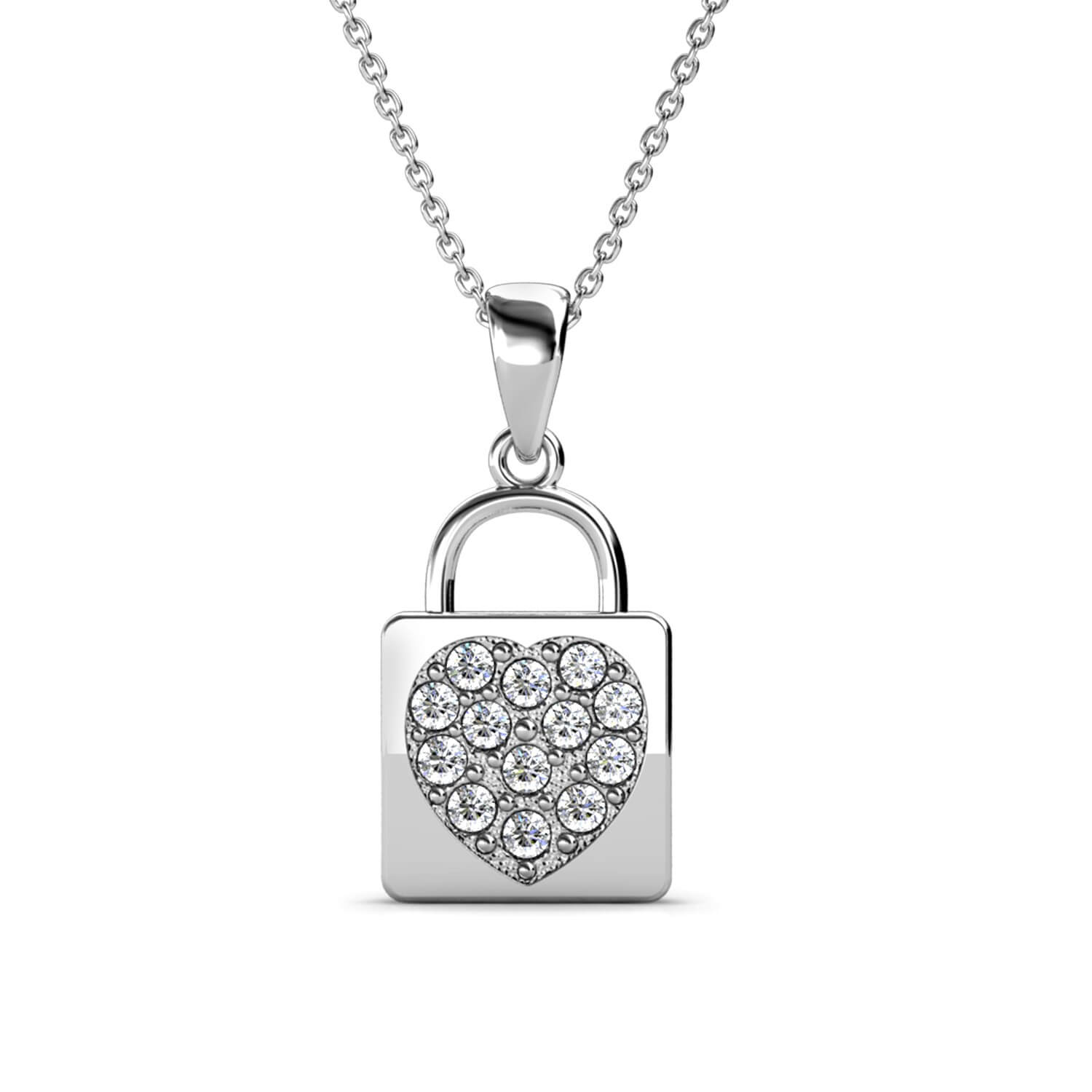 Lock Heart Pendant - Silver and Crystal