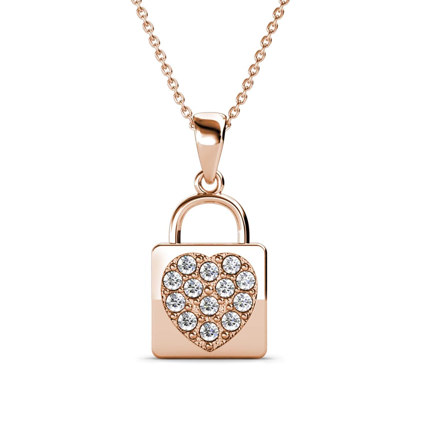 Lock Heart Pendant - Rose Gold and Crystal