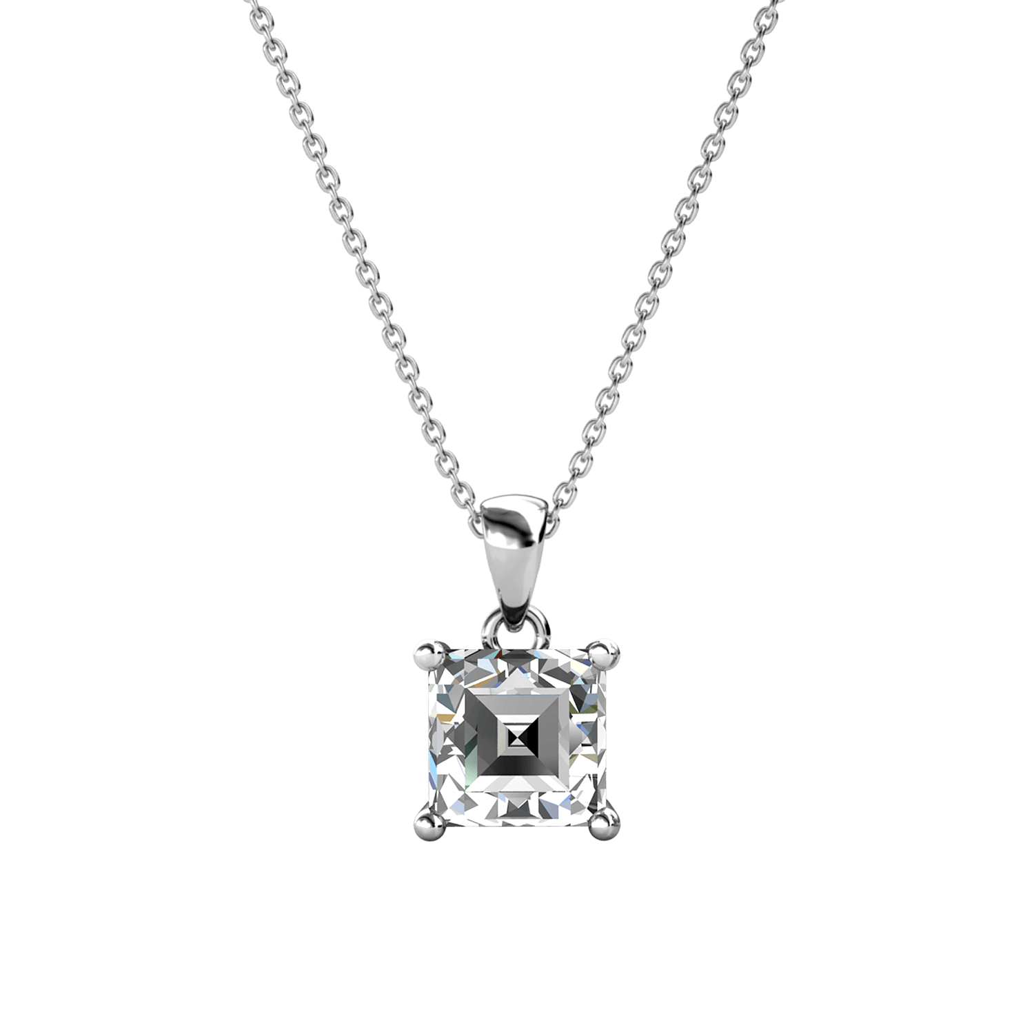 Simple Square Pendant - Silver and Crystal