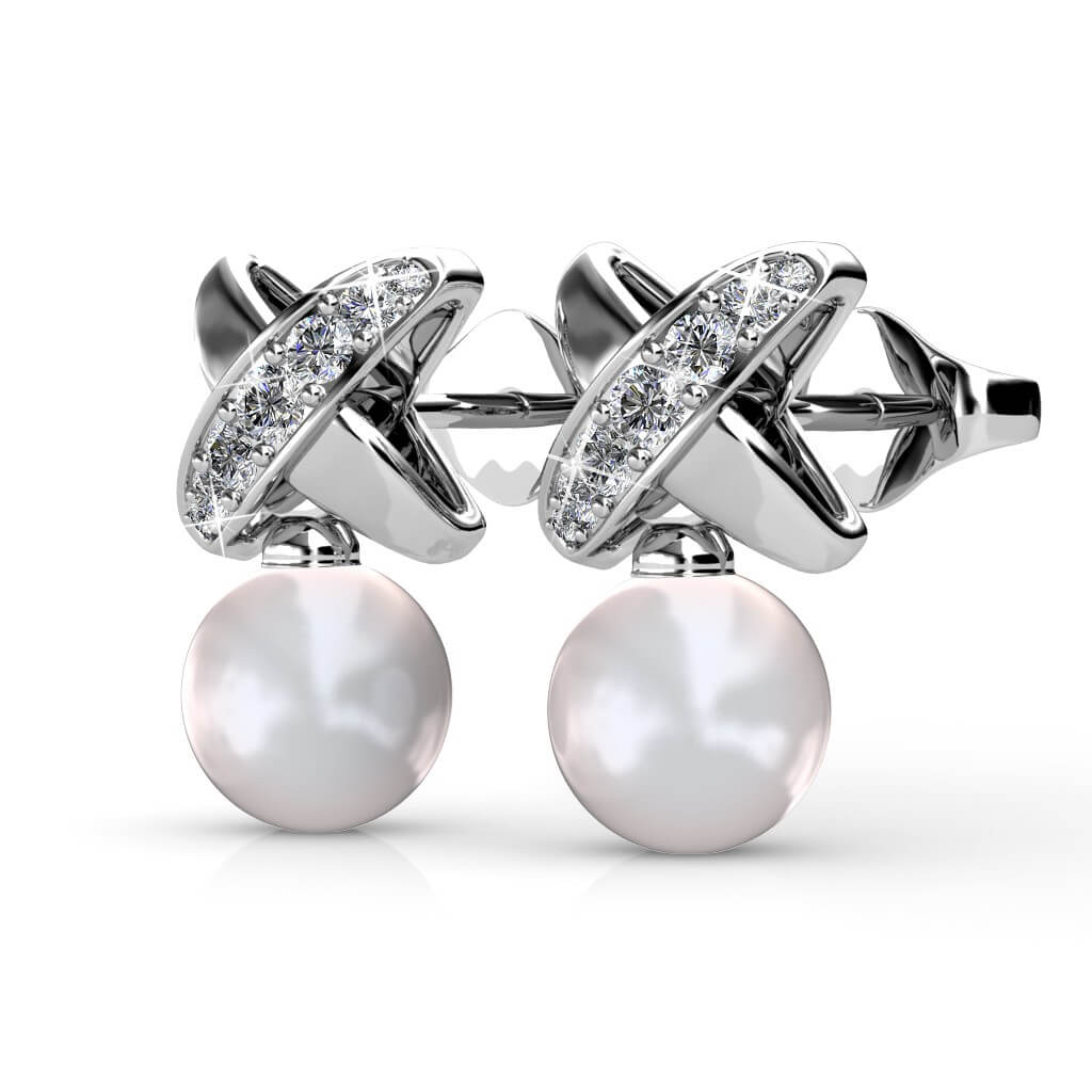 Boucles d'oreilles Chris Pearl - Argenté et Cristal