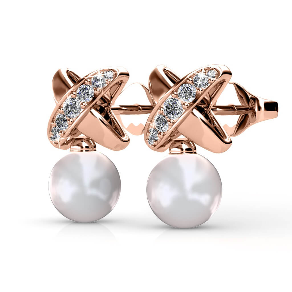 Boucles d'oreilles Chris Pearl - Or Rosé et Cristal
