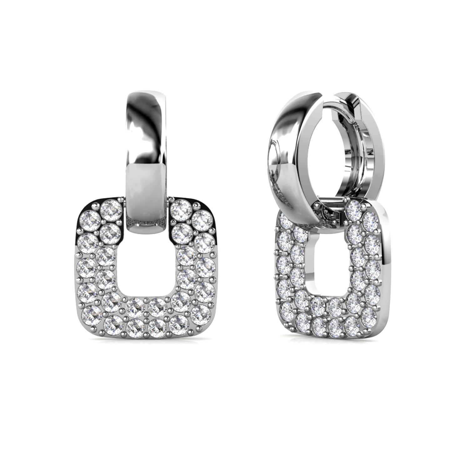 Boucles d'oreilles Classic Square - Argenté et Cristal