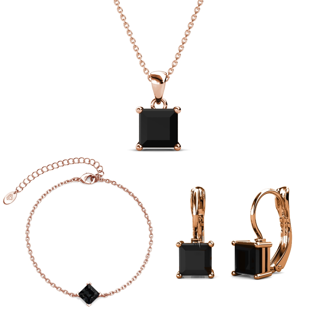 Parures Simple Square - Or Rosé et Noir