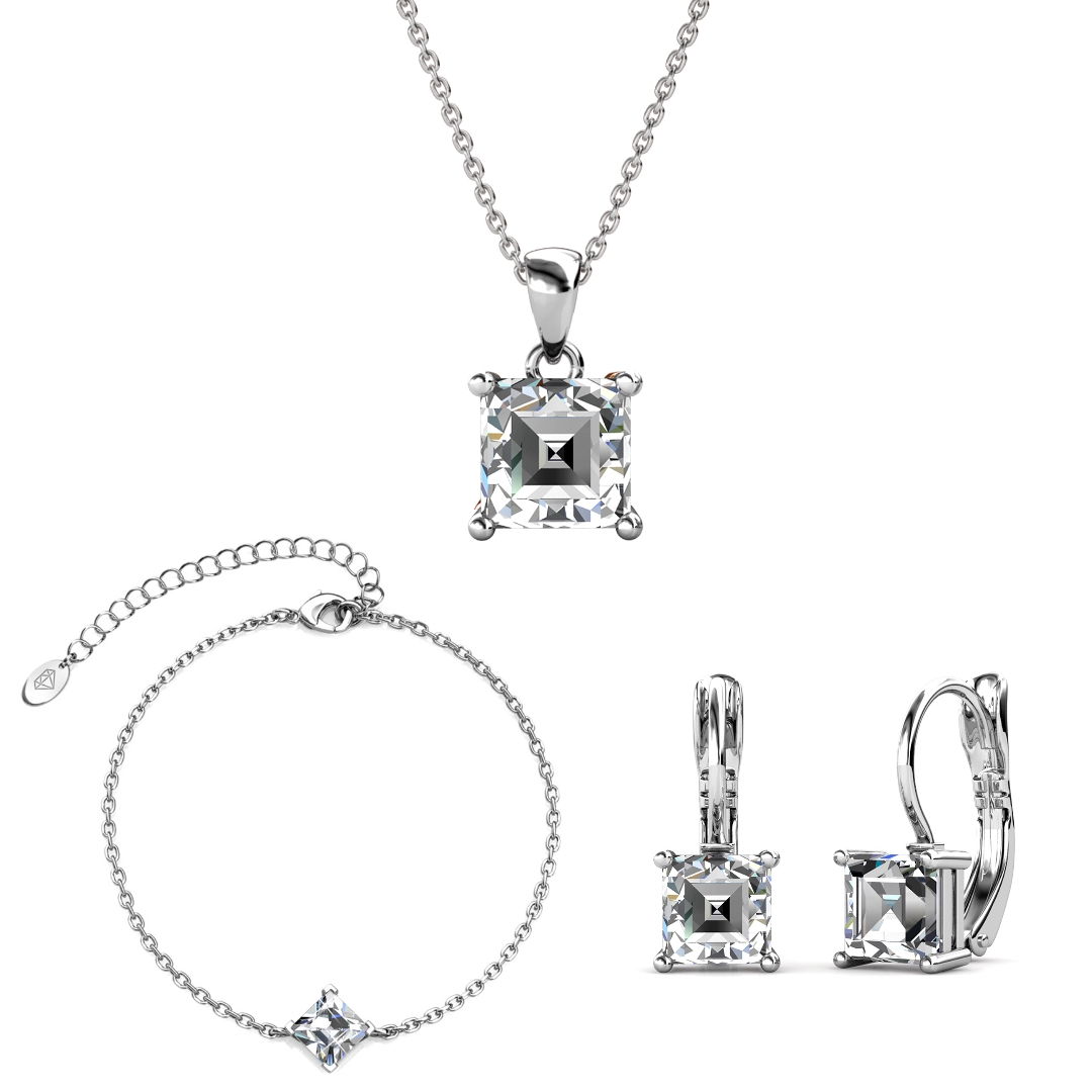 Parures Simple Square - Argenté et cristal