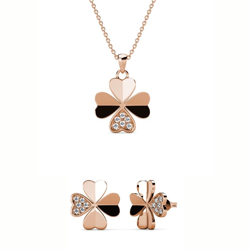 Boucles d'oreilles Clover Petal - Or Rosé et Cristal