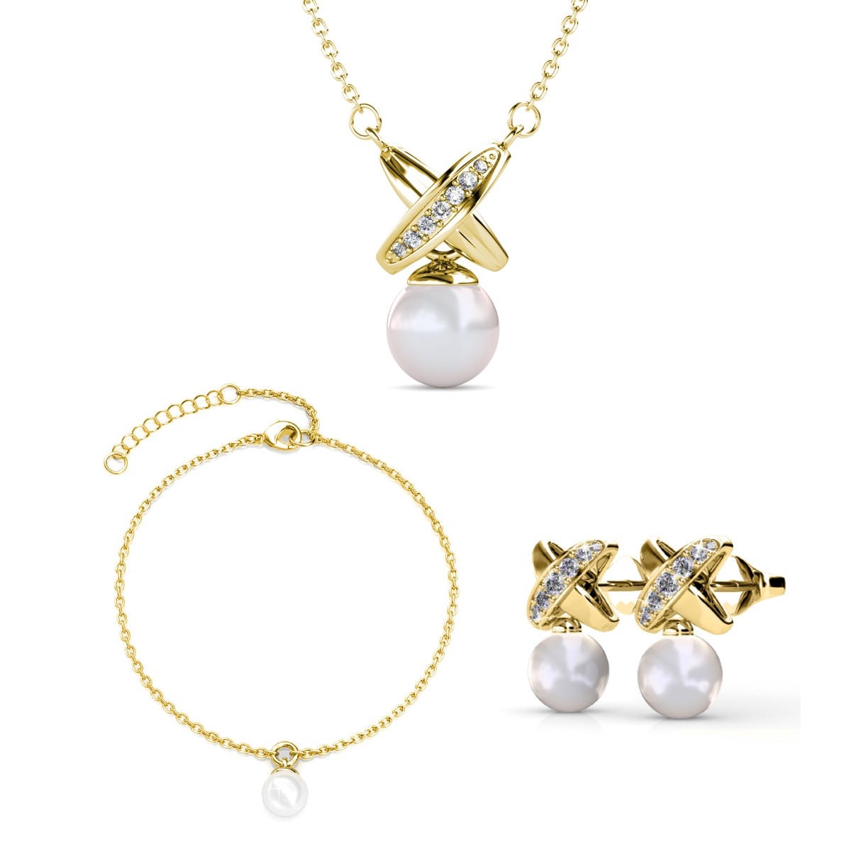 Parures Trio Mother of pearl - Doré et Cristal