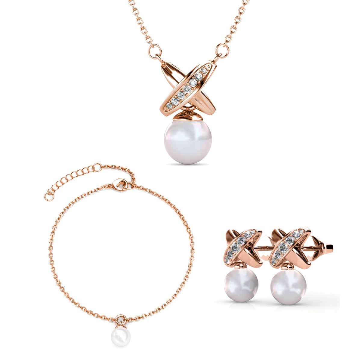Parure et Coffret Crystal Chris Pearl - Or Rosé et Cristal