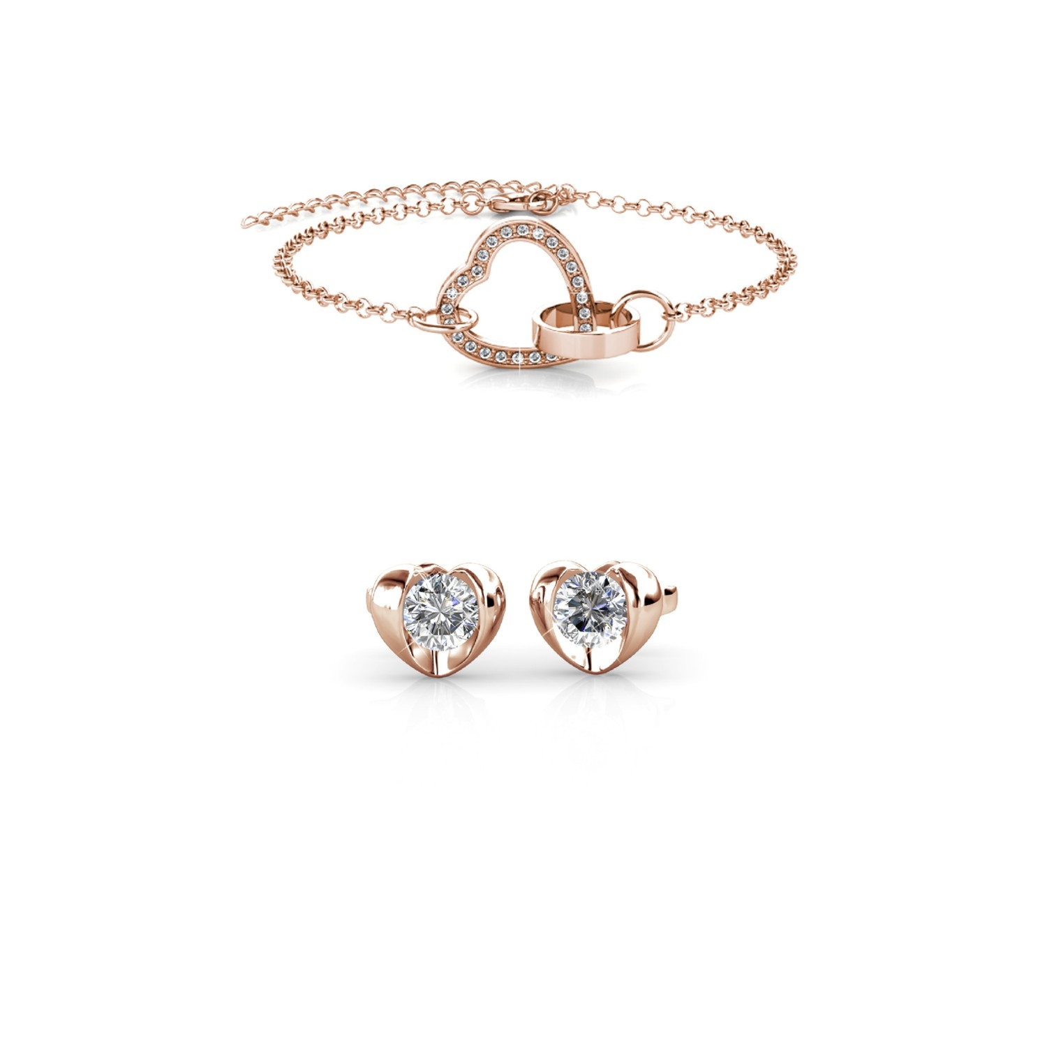 Parure et Coffret Simply Love Locked Heart - Or Rosé et Cristal