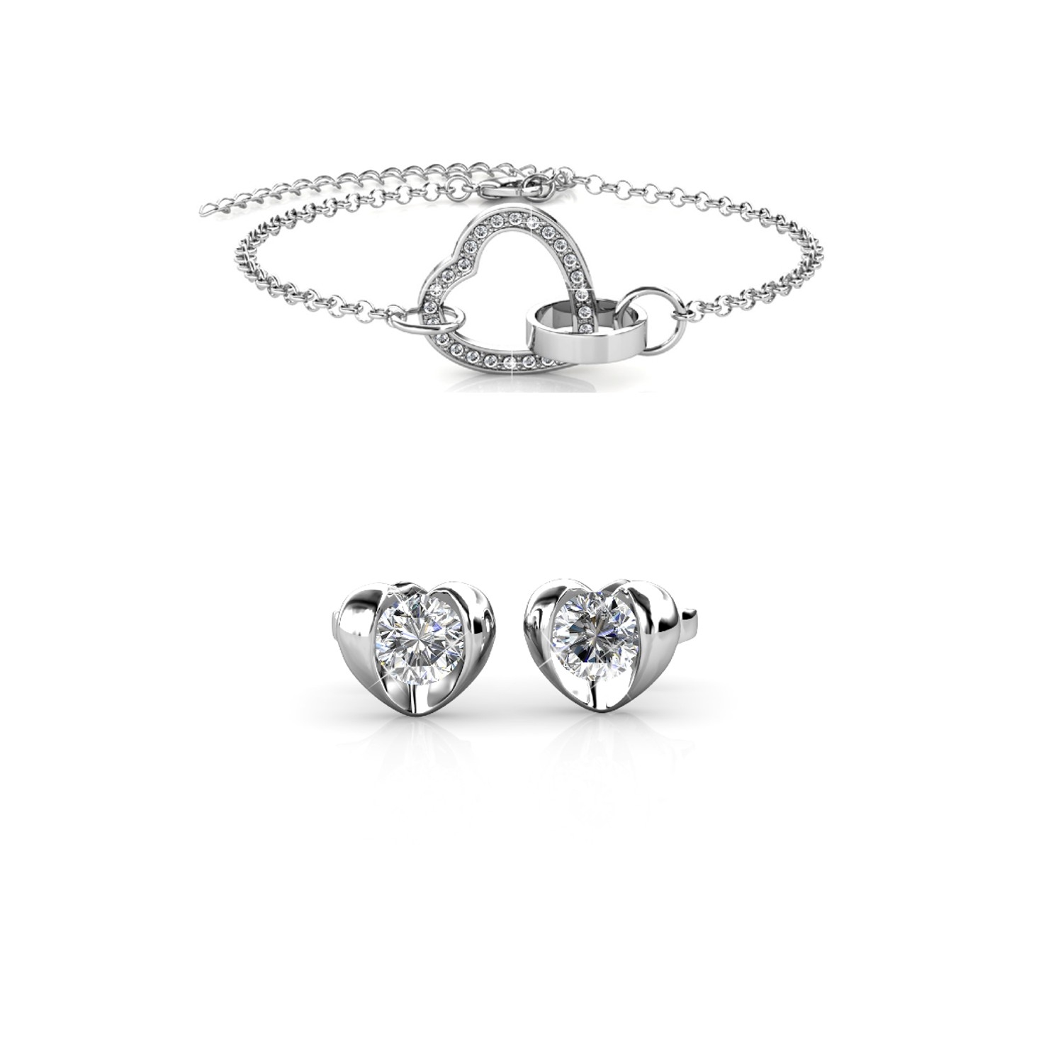 Parure et Coffret Simply Love Locked Heart - Argenté et Cristal