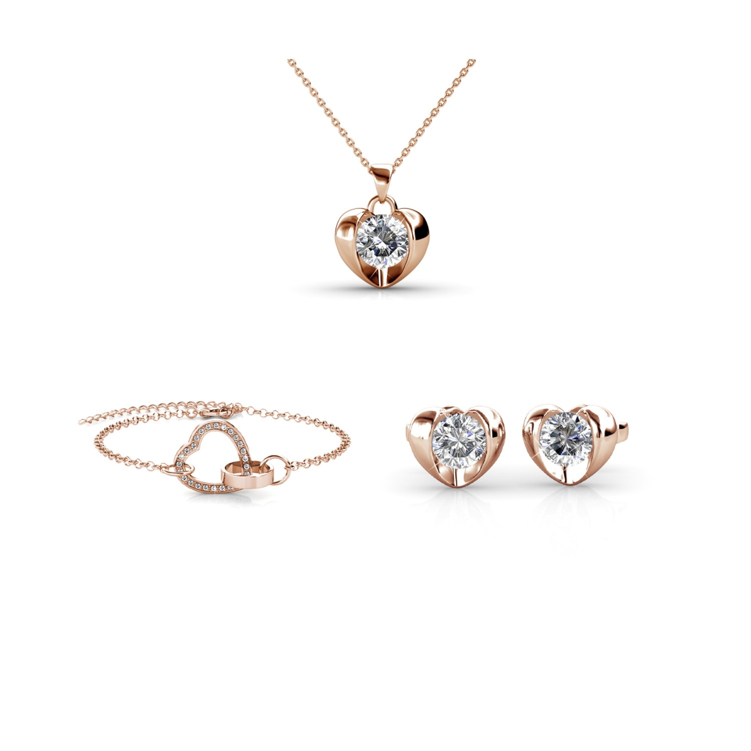 Parure Simply Love Locked Heart for tree - Or Rosé et Cristal