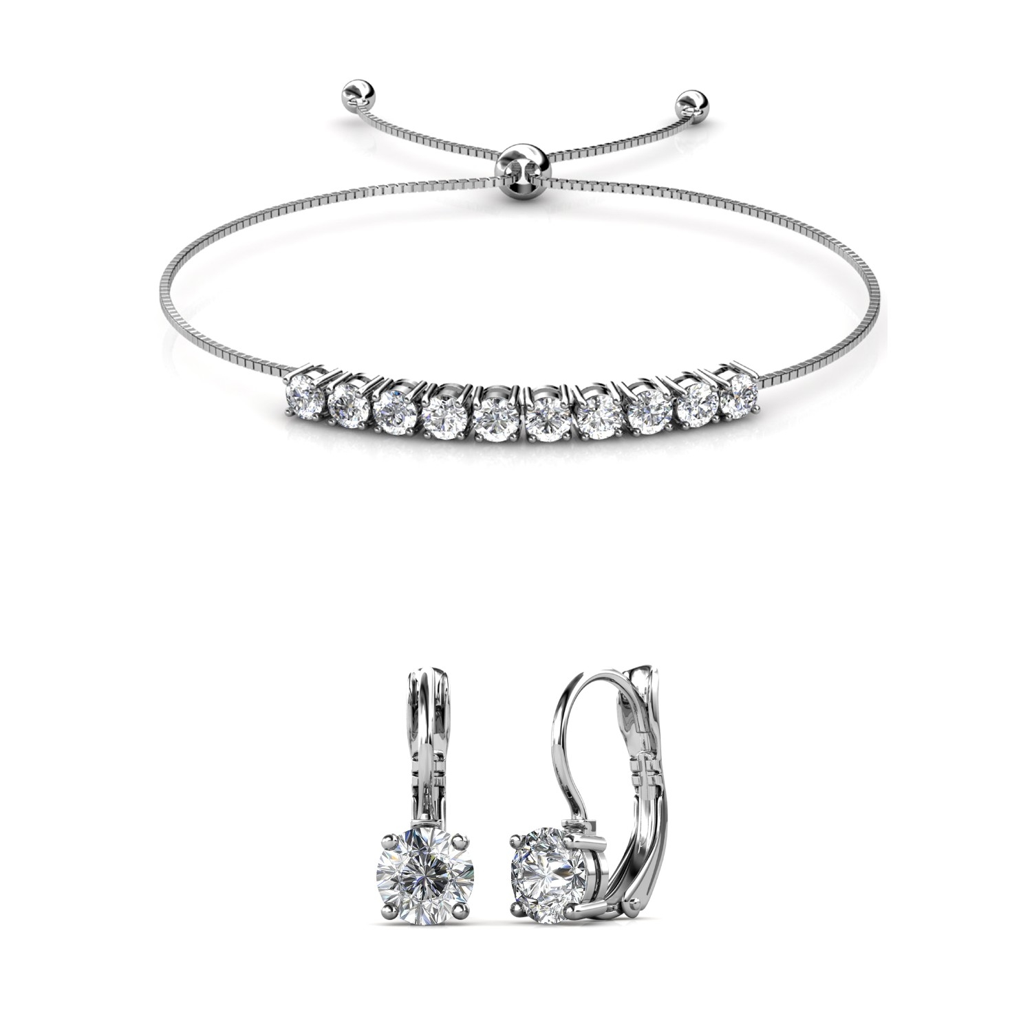 Parure et Coffret Round Crystal Mia - Argenté et Cristal