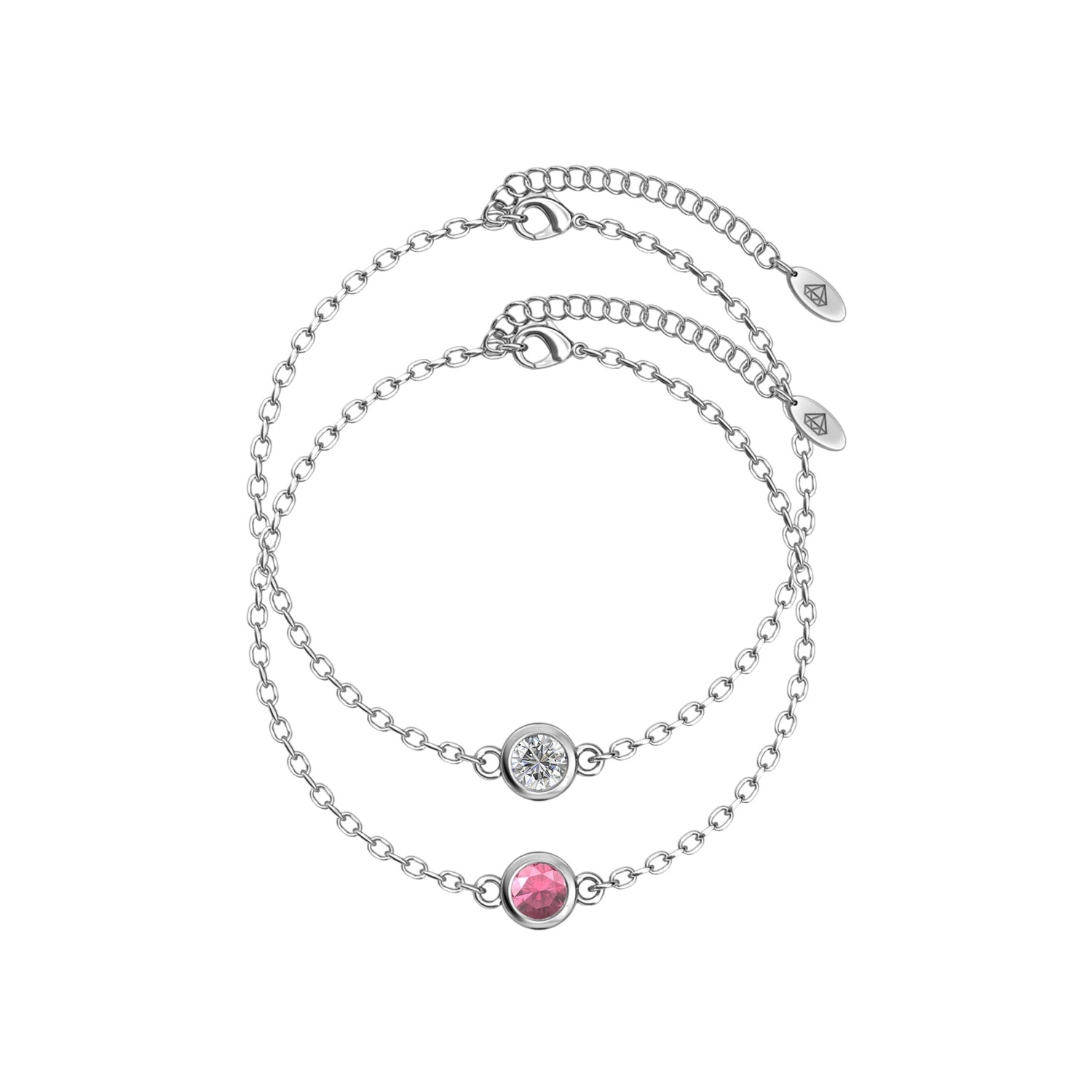 Bracelets Birth Stone - Argenté, cristal et rose