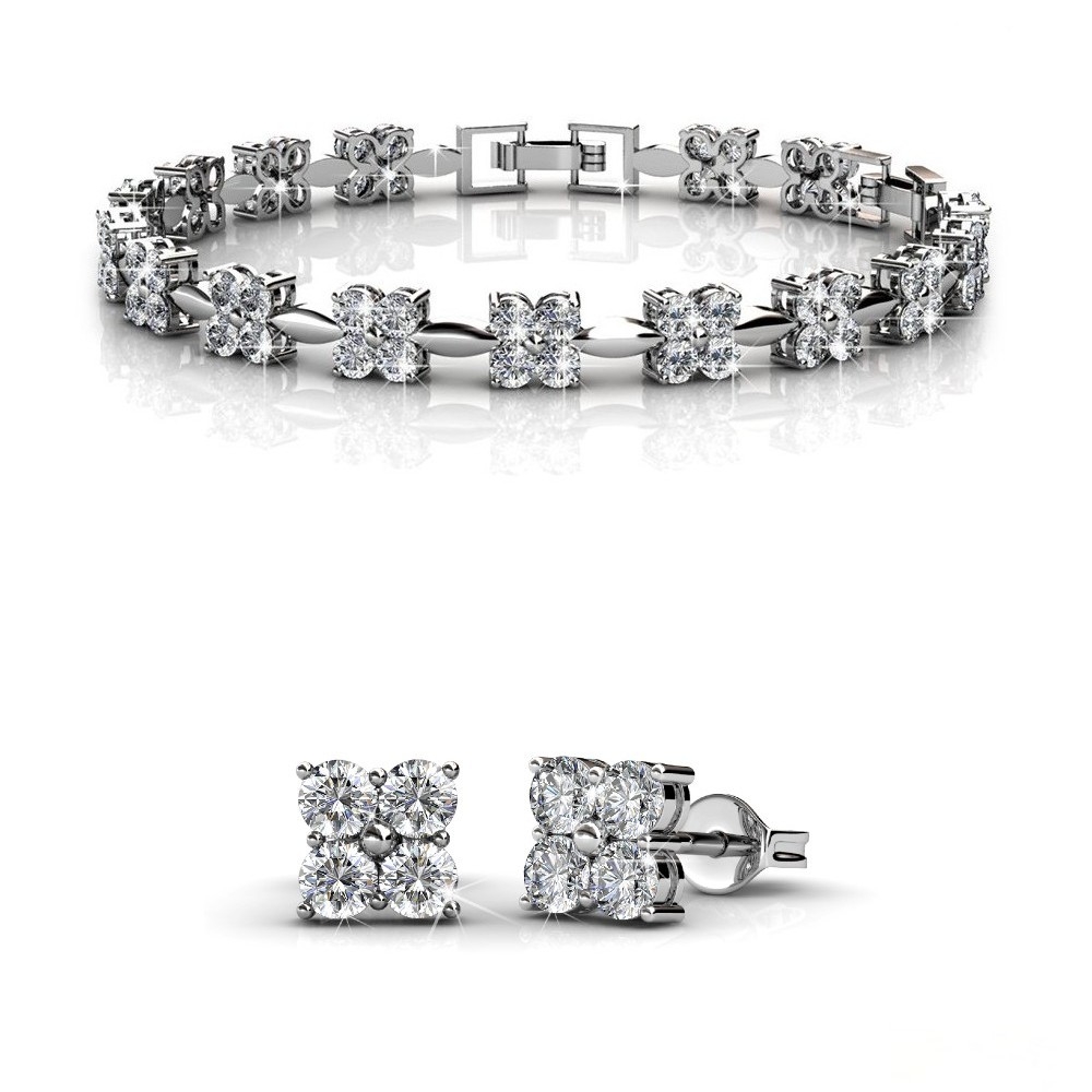 Parure Sweet Square - Argenté et Cristal