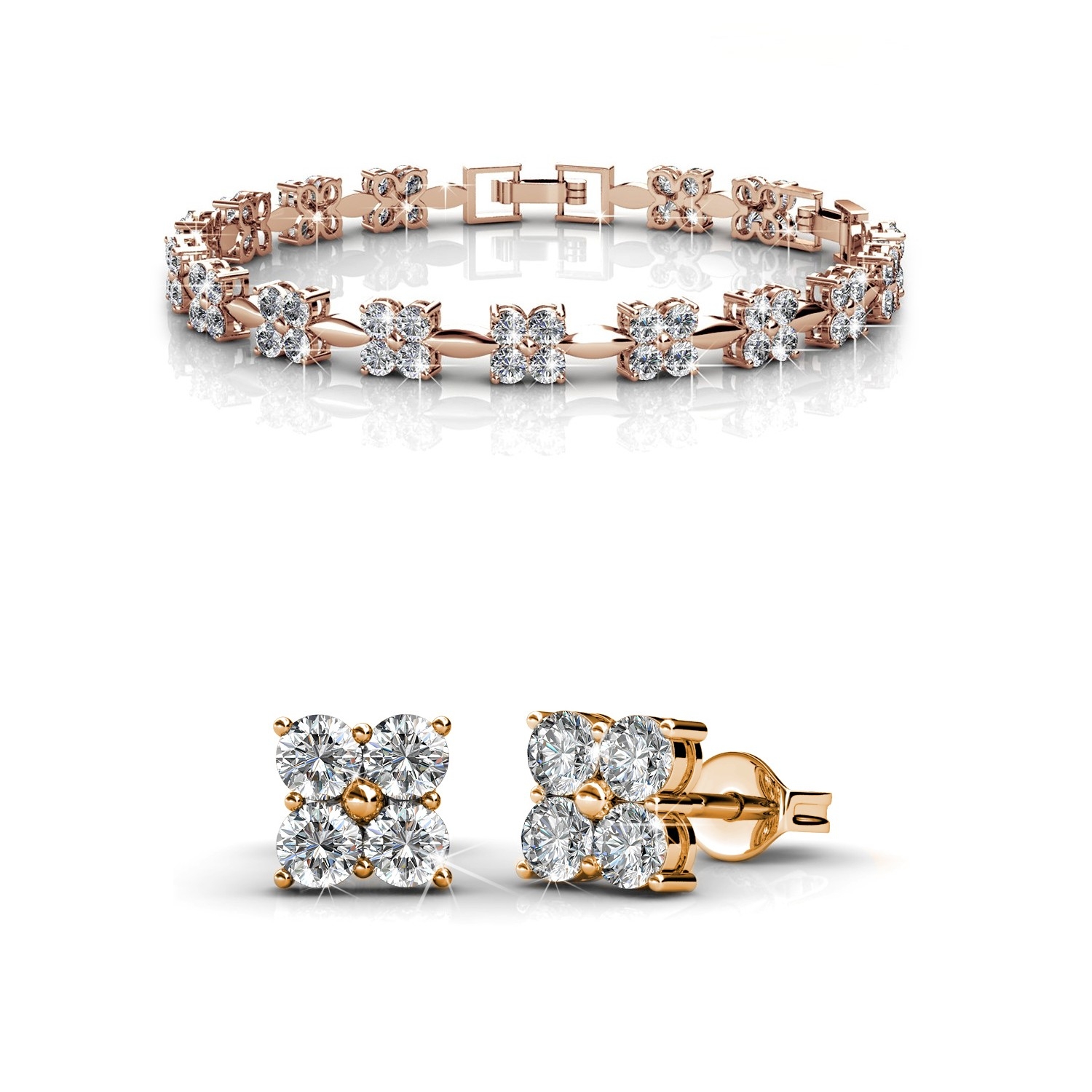 Parure Sweet Square - Or Rosé et Cristal