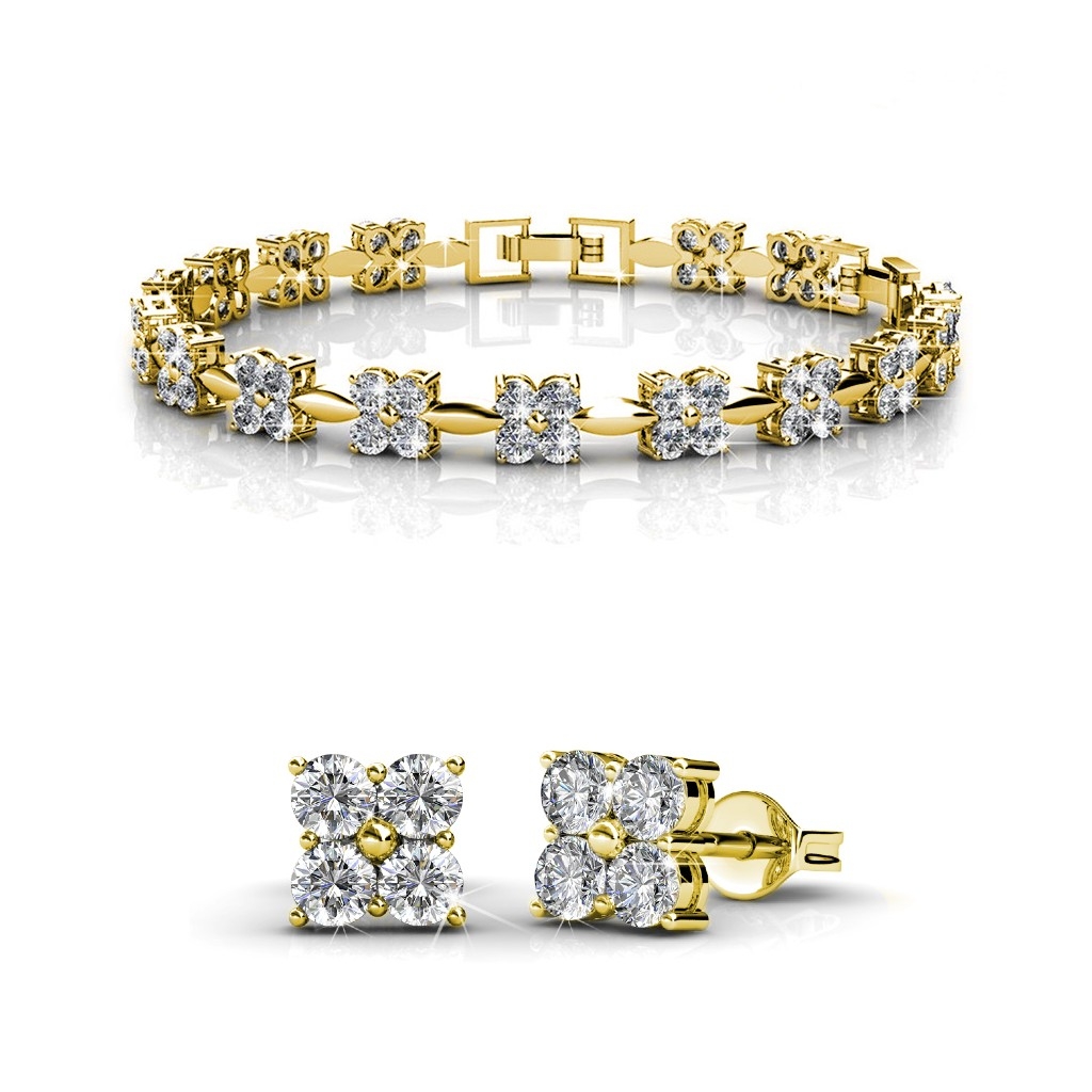 Parure Sweet Square - Doré et Cristal