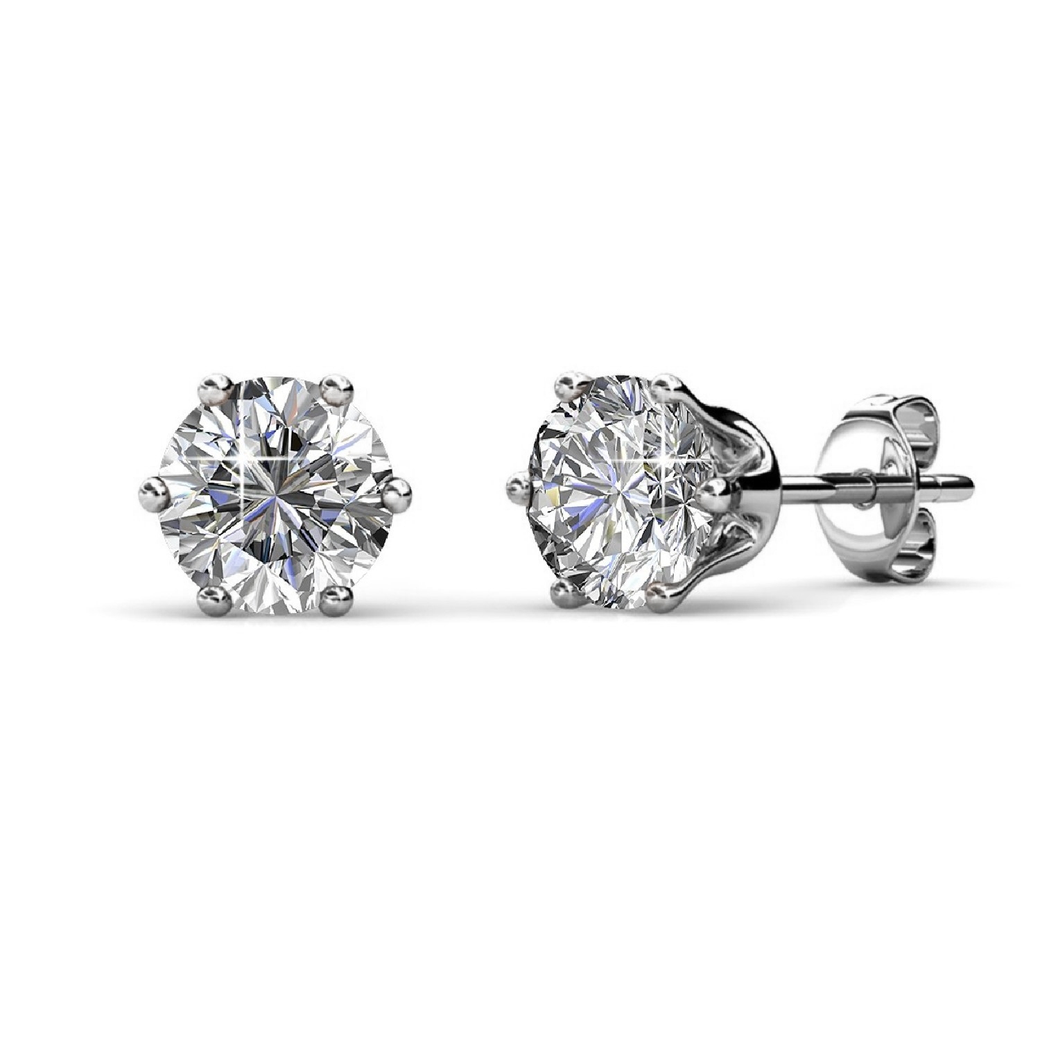 Boucles d'oreilles Solitaire L - Argenté et Cristal