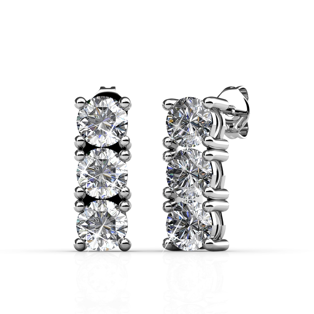 Boucles d'oreilles Tri - Argenté et Cristal