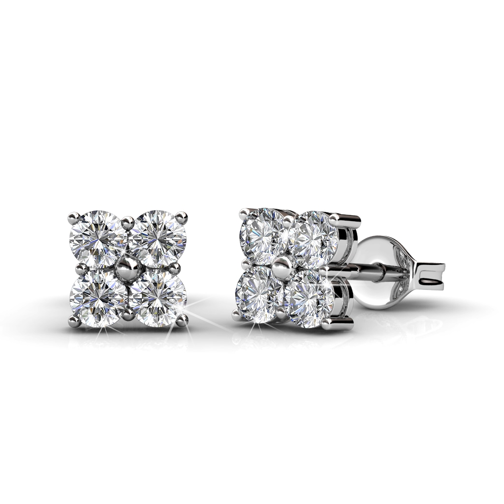 Boucles d'oreilles Sweet Square - Argenté et Cristal