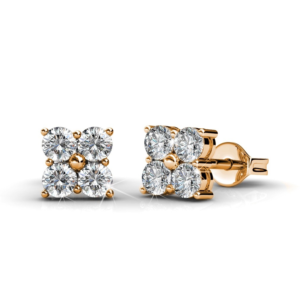 Boucles d'oreilles Sweet Square - Or Rosé et Cristal