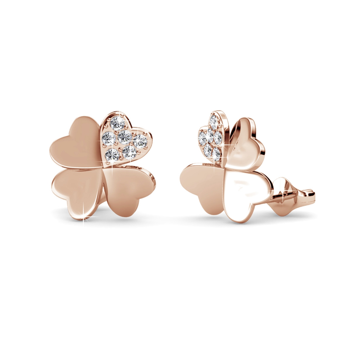 Lucky Clover Earrings - Rose Gold and Crystal